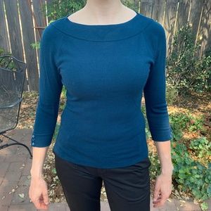 Teal classy fitted boatneck sweater-top